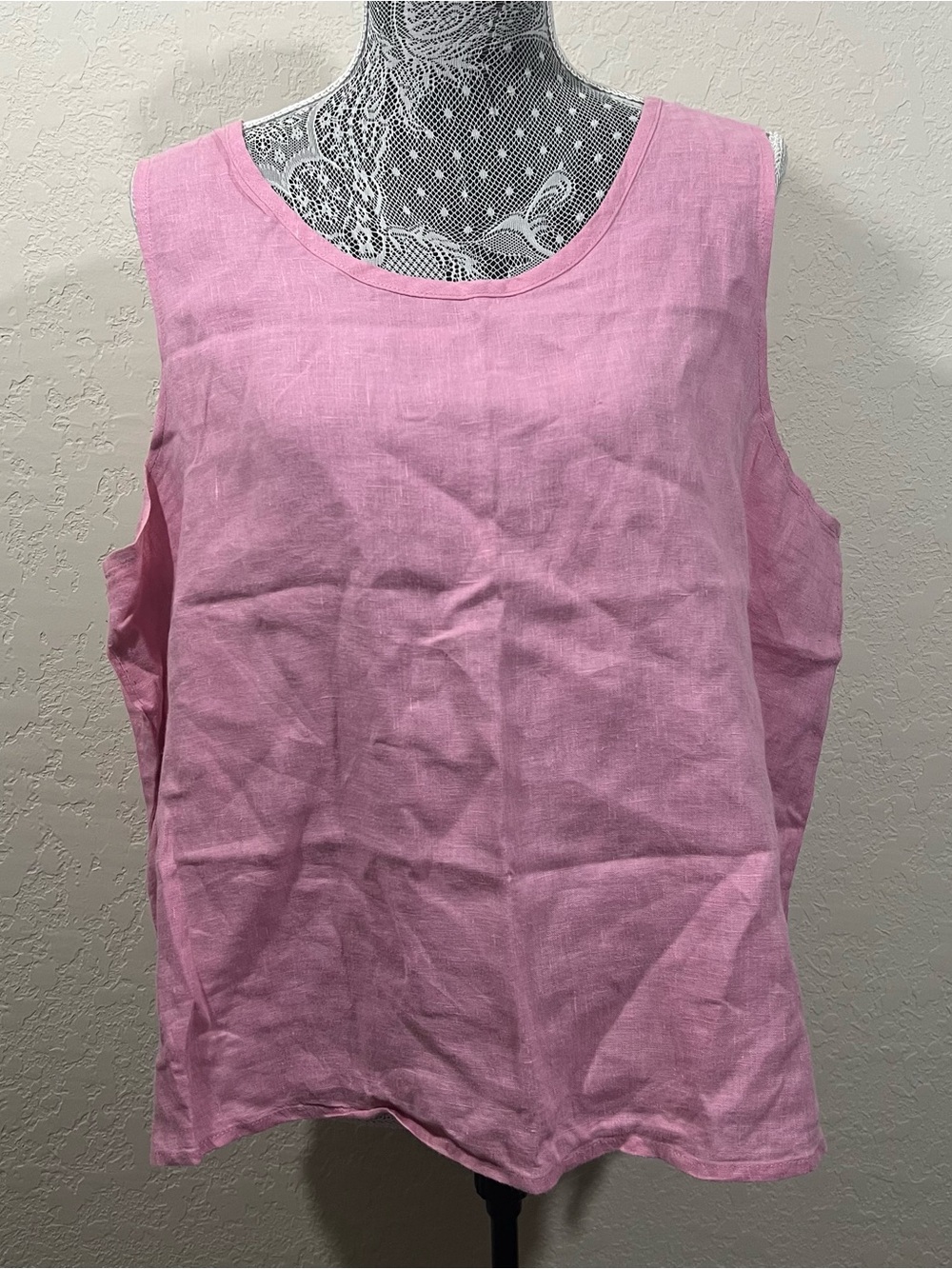 FLAX Women's Pink Sleeveless 100% Linen Tank Top Women’s Large